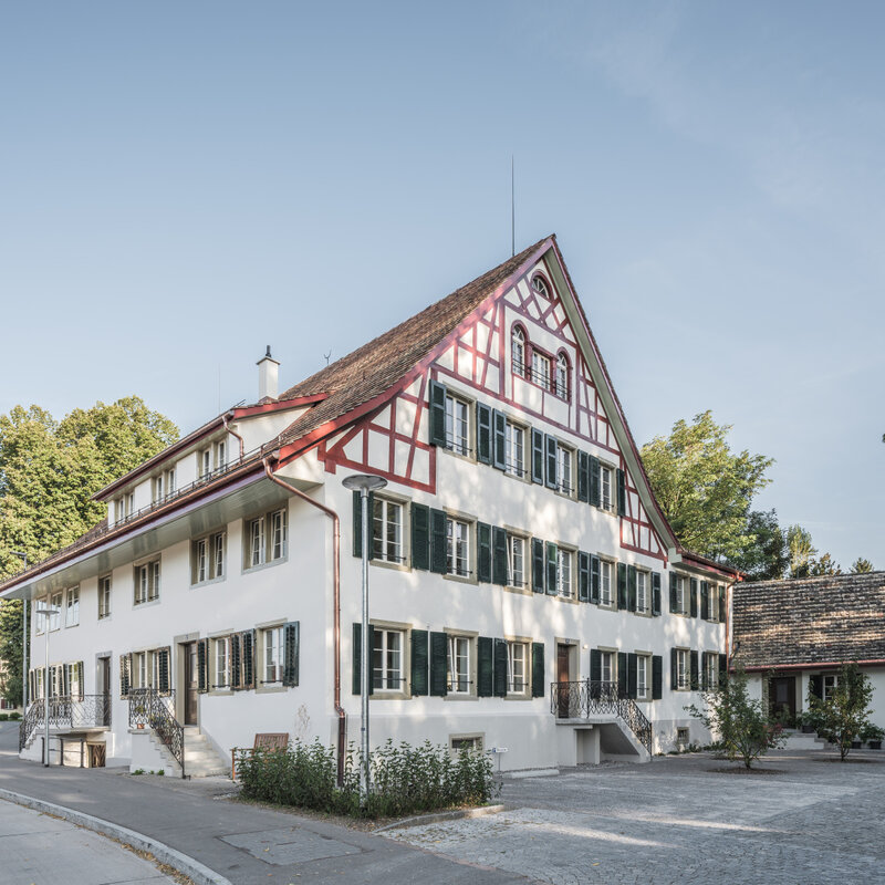 Stegenmühle, old historic mill, listed building, monument protection, apartment building, maisonette apartments, special color, Switzerland, Wetzikon, renovation, 2019, Light Grey