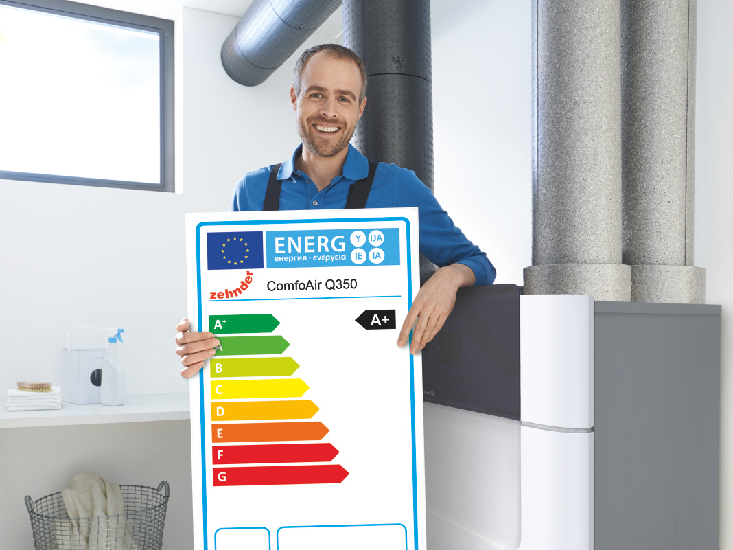 Zehnder_CSY_Shooting_Engery_label_installer_basement Composing Zehnder ComfoAir Q350 ST Comfortable indoor ventilation Side view