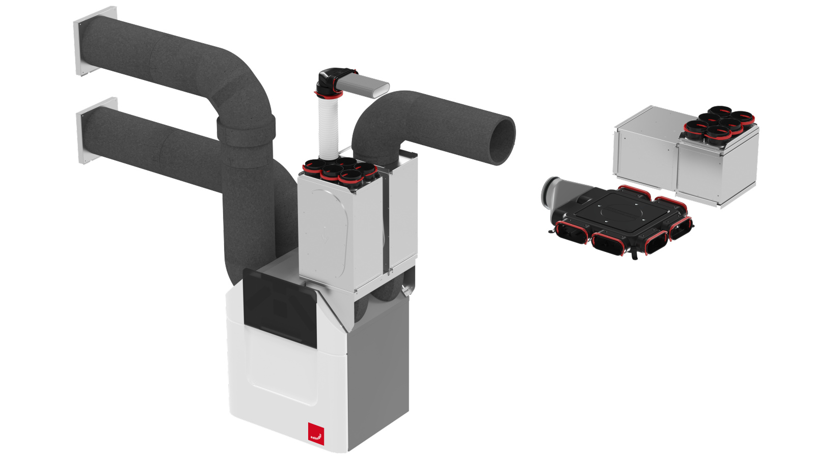Cut-Out Zehnder ComfoWell Manifold Comfortable indoor ventilation Angled view