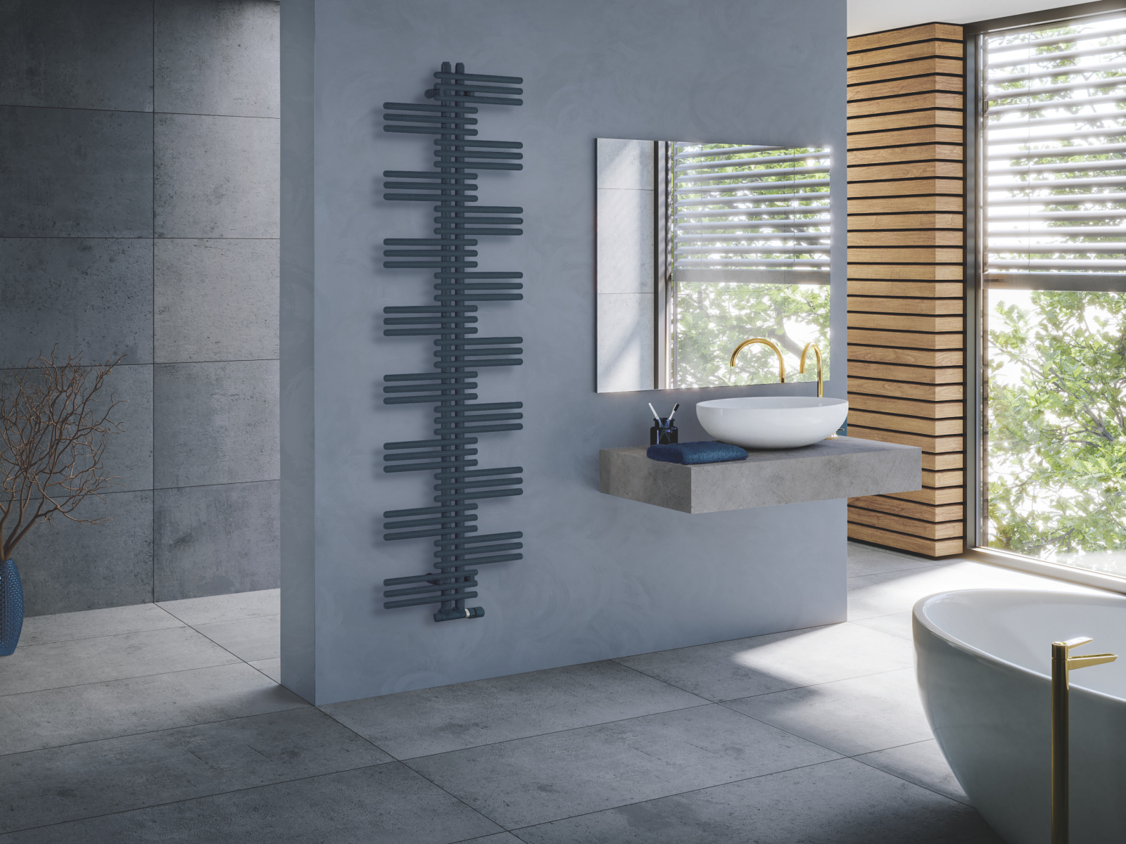 Rendering Zehnder Yucca Decorative radiator Angled view