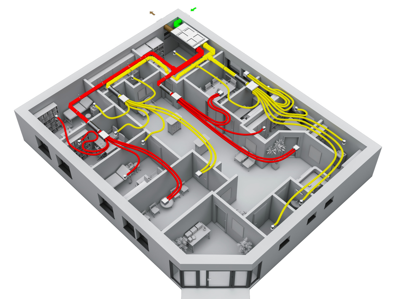 Rendering Zehnder Flatpower Comfortable indoor ventilation Angled view
