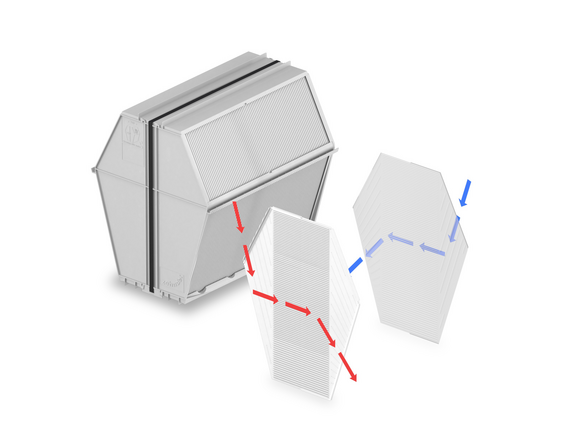 Cut-Out Zehnder Enthalpie Exchanger for ComfoAir Comfortable indoor ventilation Angled view