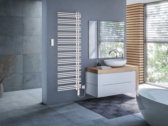 Rendering Zehnder Yucca Asym Decorative radiator Angled view