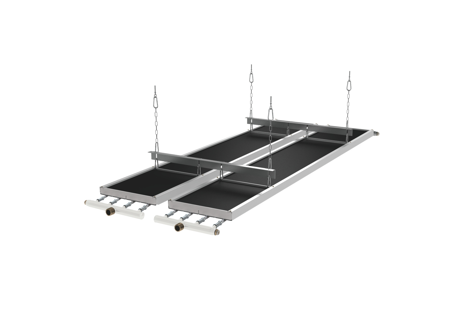 multiple suspension bars, 2 panels, two, module, strip, modules, strips, carabiner hooks, link chain, white headers, painted, Press connection, welded connection