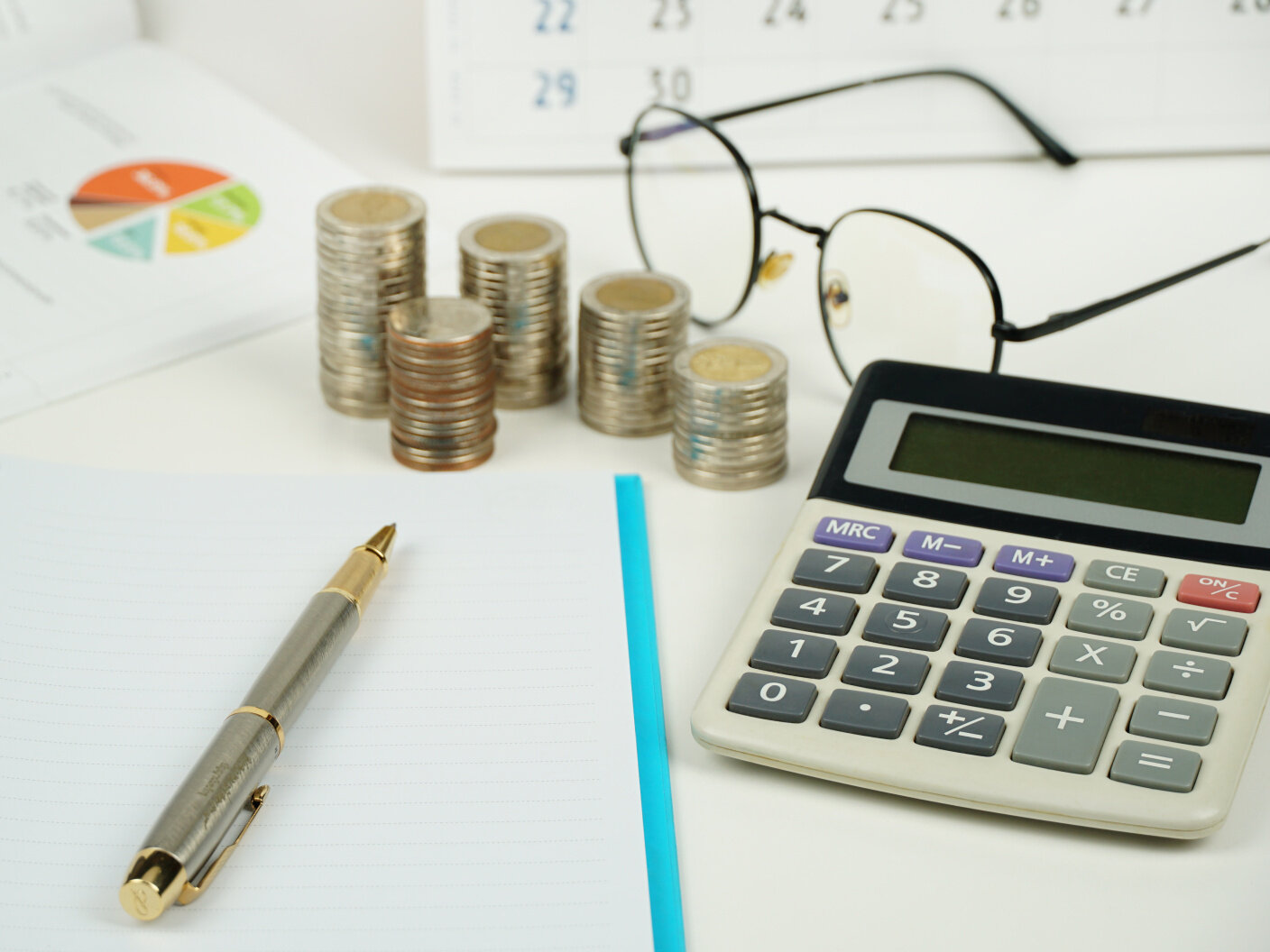 Money, coins, calculating, calculator,