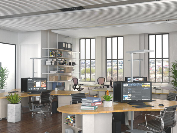 Rendering Zehnder ZFP Urban Heating and cooling ceilings Angled view