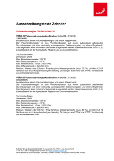 Ausschreibungstexte Zehnder Volumenstromregler und Panzerschläuche